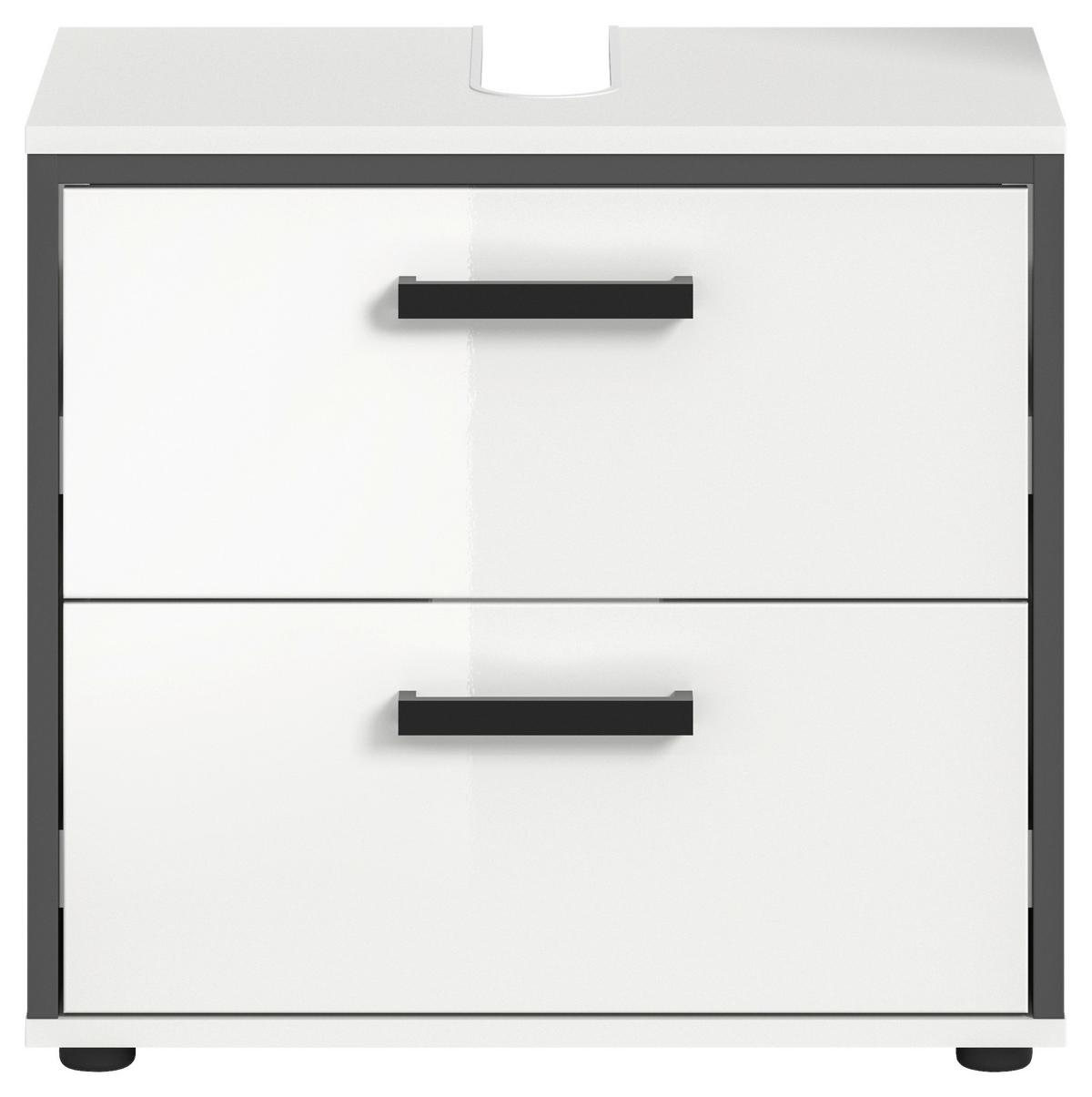 Waschbeckenunterschrank Kojak Weiß/Anthrazit - Weiß Hochglanz/Schwarz, MODERN, Holzwerkstoff/Kunststoff (60/55/37cm) - MID.YOU