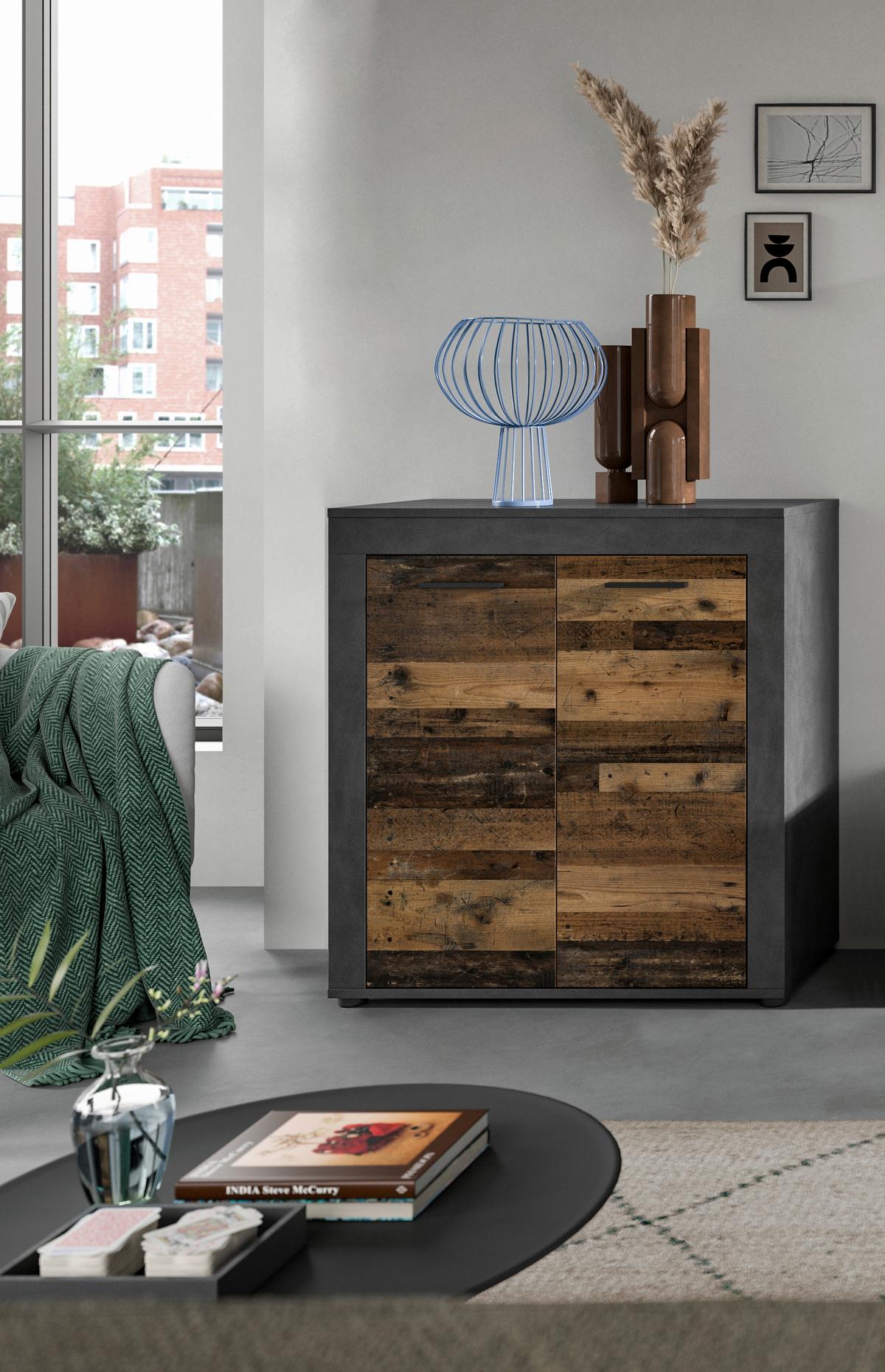 Komoda Jam - srebrne boje/prirodne boje, Design, drvni materijal/plastika (80/88/35cm) - Modern Living