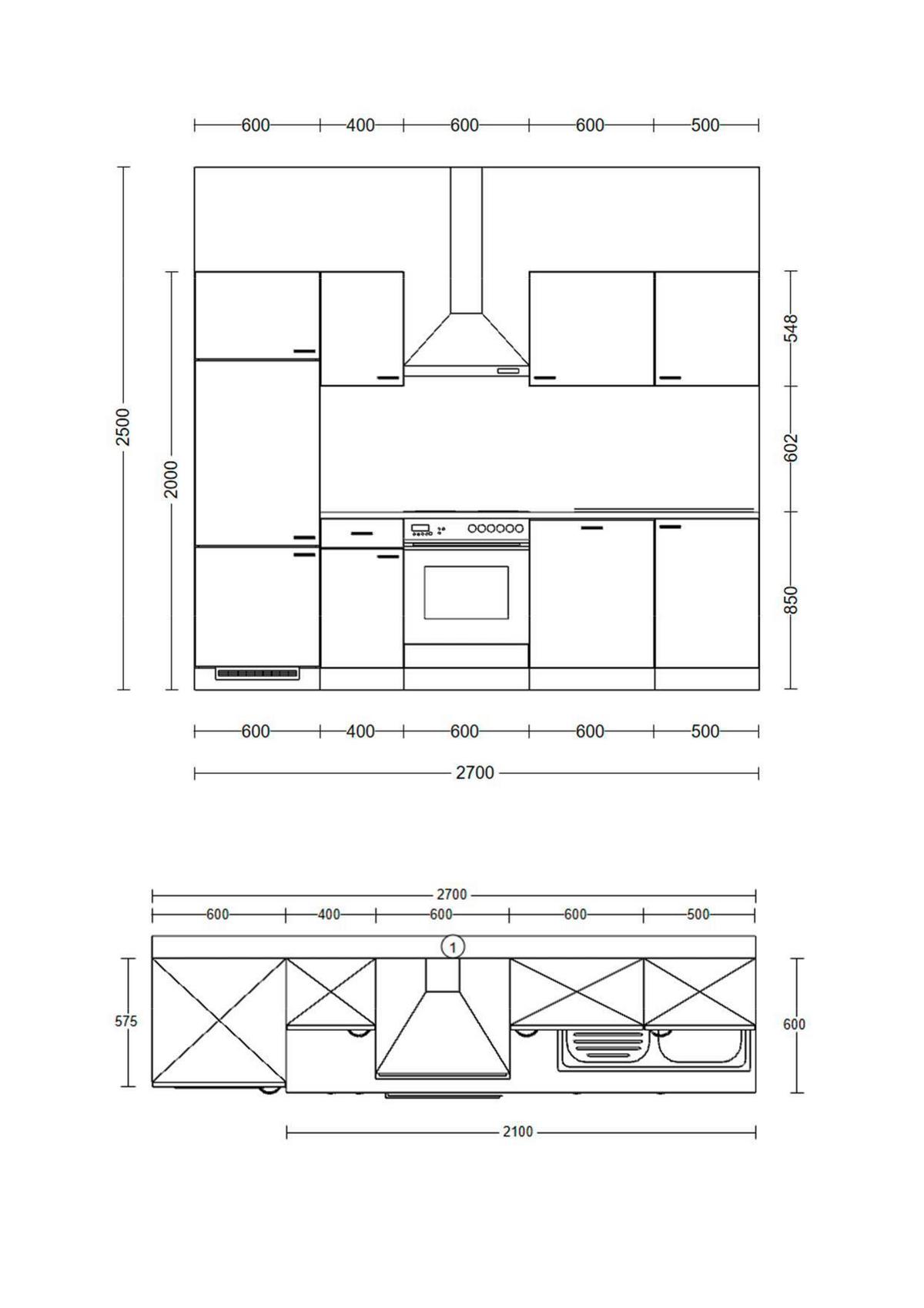 Küchenblock Avila m. Geräten Magnolie - Eichefarben/Magnolie, Trend, Holzwerkstoff/Metall (270cm) - FlexWell
