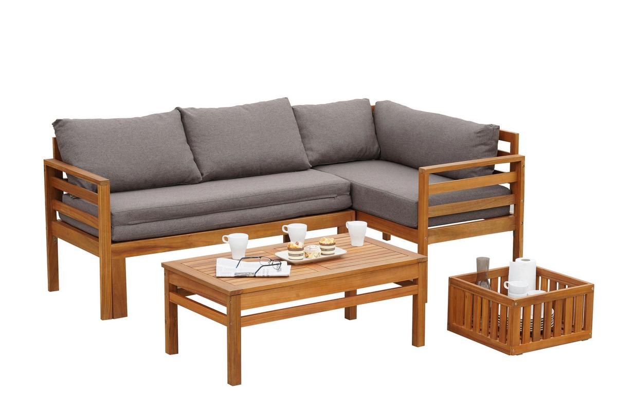 Gartenset Brasilia Echtholz - Grau/Akaziefarben, KONVENTIONELL, Holz/Textil - Gardenson