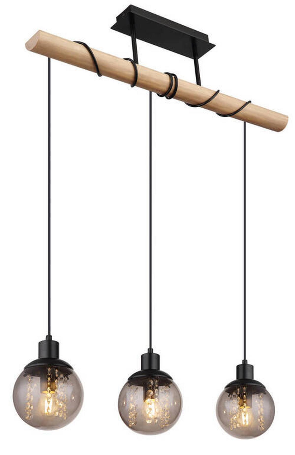 Hängeleuchte Richard Naturfarben max. 25 Watt - Klar/Schwarz, Natur, Glas/Holz (78/15/120cm) - Globo