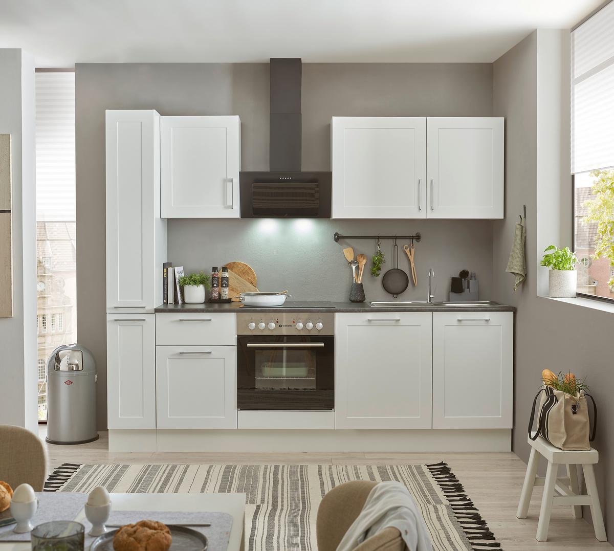 Küchenblock Marseille mit Geräten ca. 250 cm Weiß - Chromfarben/Anthrazit, Design, Holzwerkstoff/Metall (250cm) - P & B