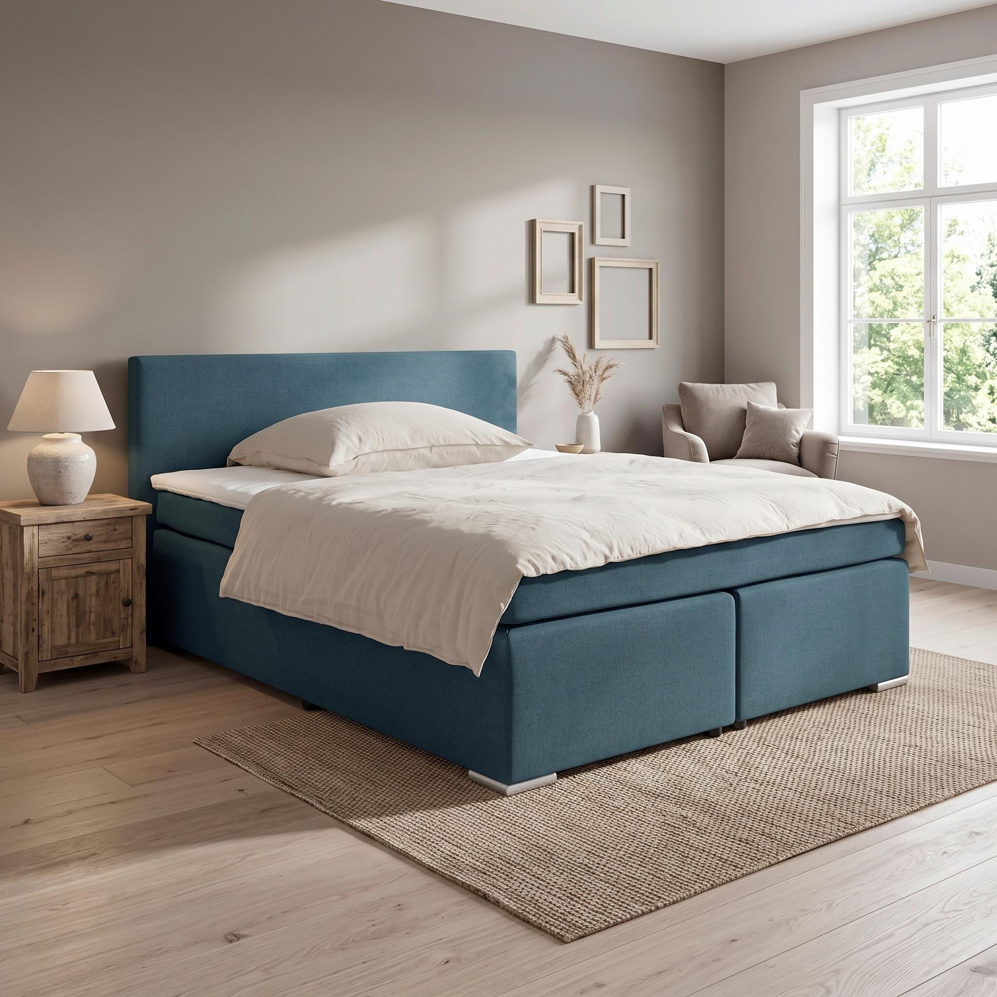 Boxspringbett Mira 2 Dunkelblau ca. 180x200cm - Dunkelblau, MODERN, Holz/Kunststoff (180/200cm) - Based
