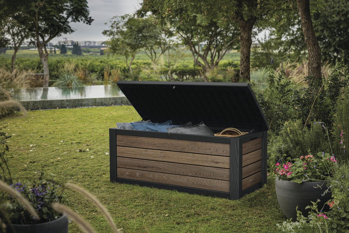 Kissenbox Anthrazit/Braun - Anthrazit/Braun, MODERN, Kunststoff (72/64/155cm) - Gardenson