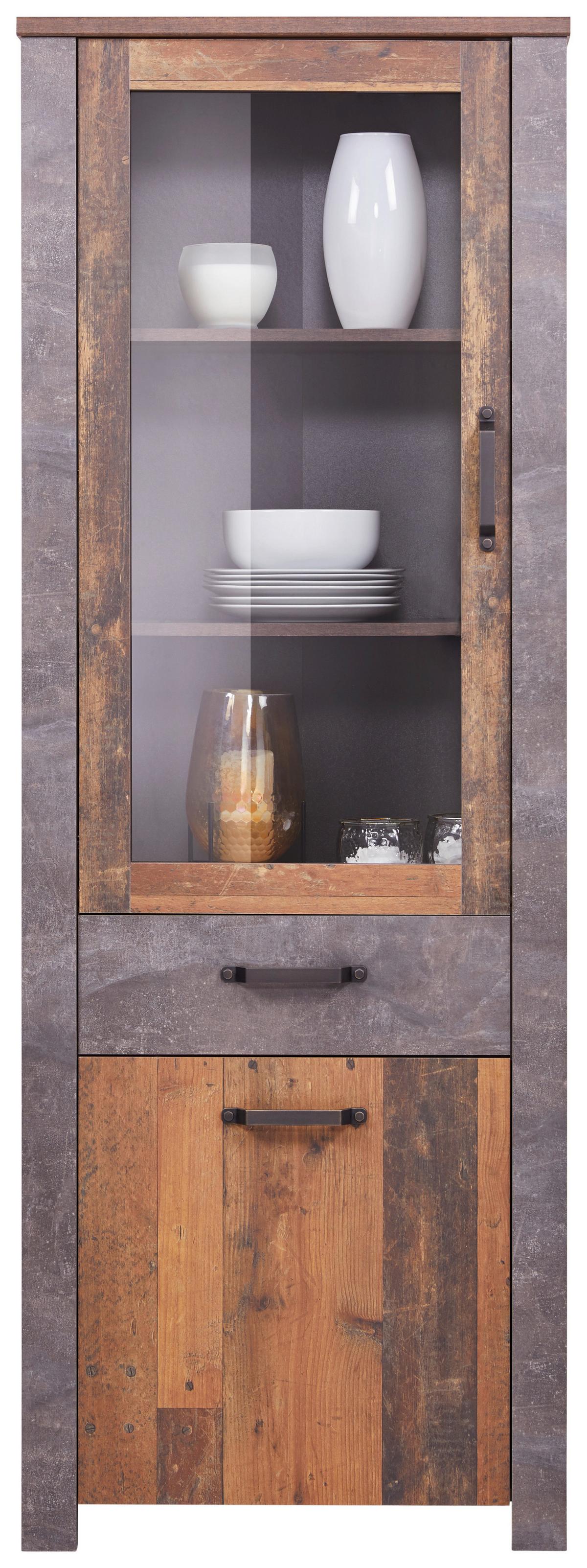 Vitrină Ontario - gri închis/culoare lemn stejar, Trend, sticlă/material pe bază de lemn (71,4/200/41,5cm) - Modern Living