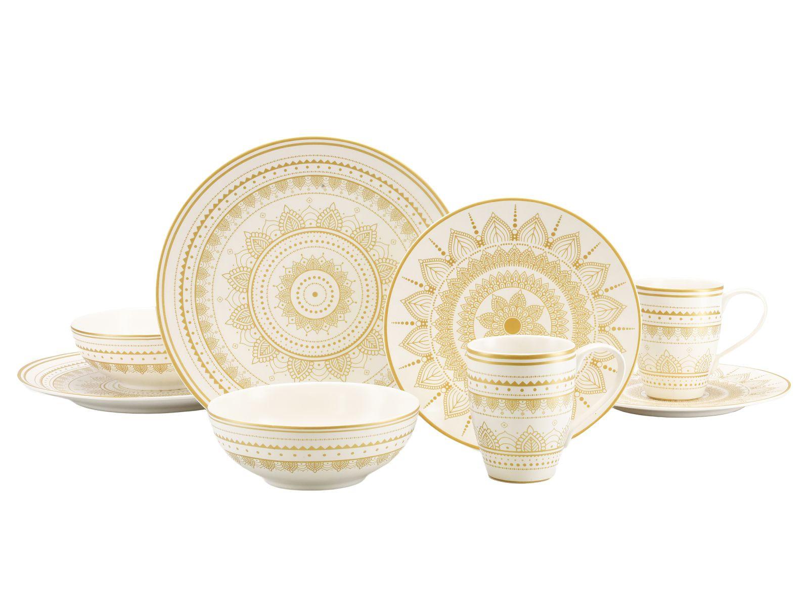 Kombinirani Servis Mandala, 8-Delni - zlate barve/bela, keramika - Creatable