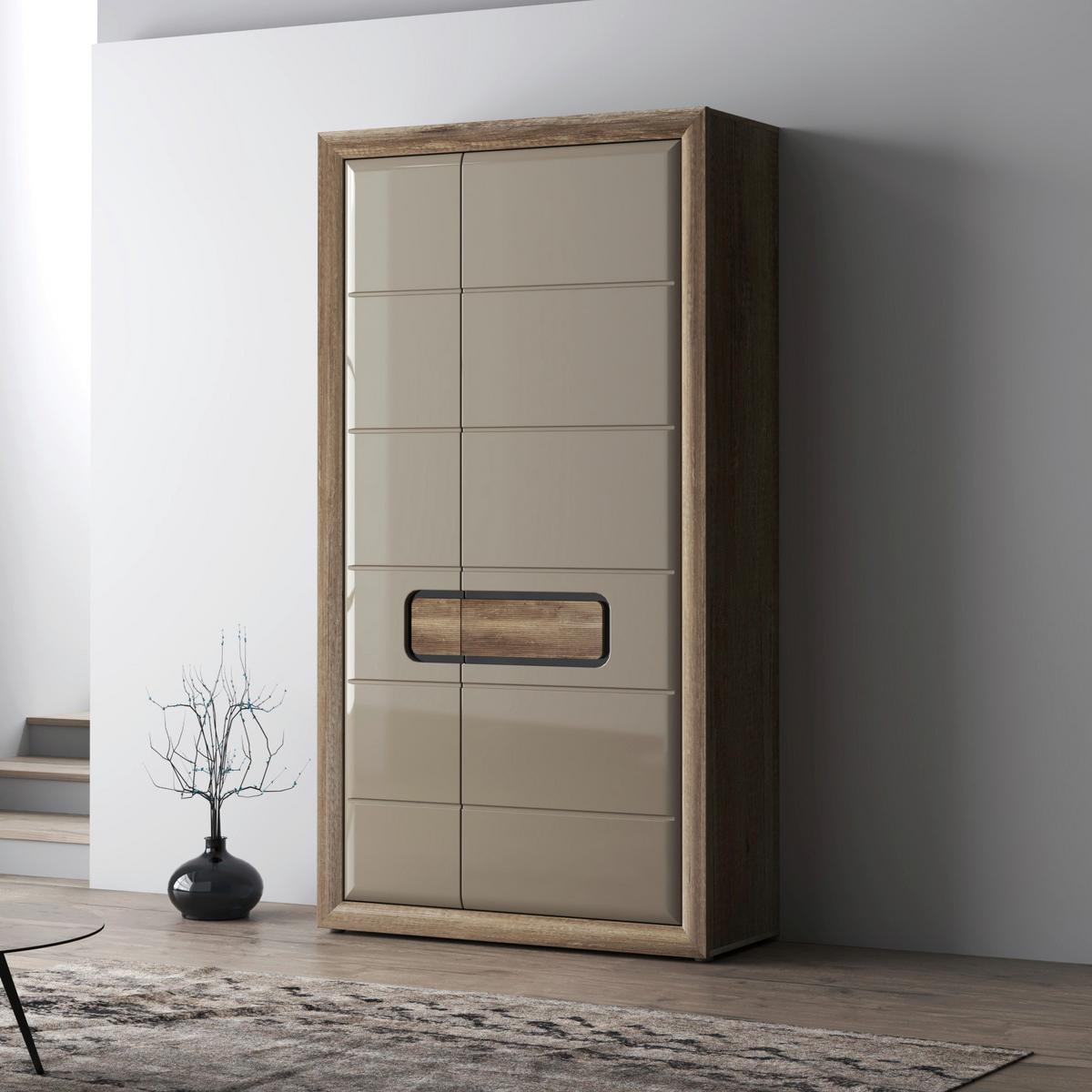 Dulap de haine Tiziano - bej/culoare lemn stejar, Modern, plastic/metal (108,8/203,4/54,2cm) - Modern Living