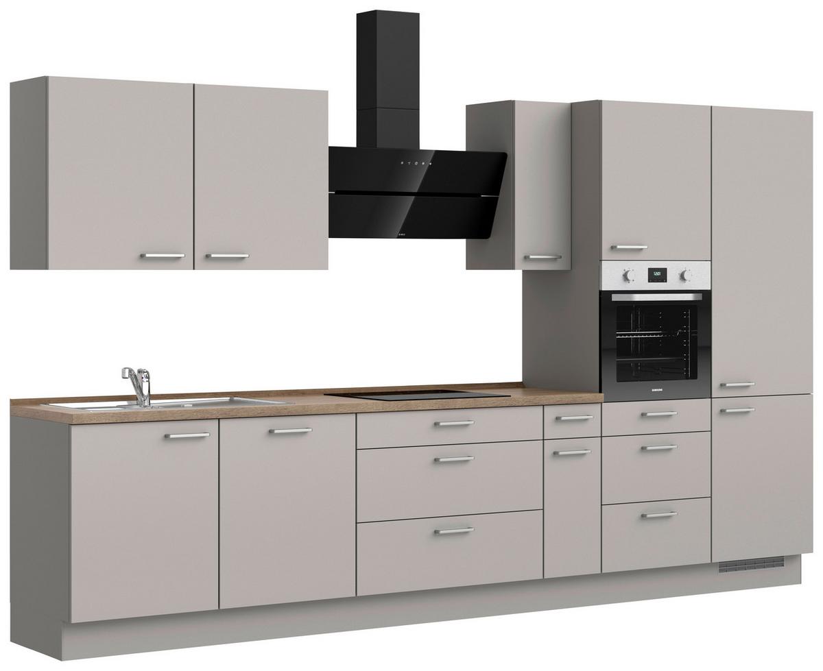 Küchenblock Touch High m. Geräten Grau - Eiche dunkel/Edelstahlfarben, MODERN, Holzwerkstoff/Metall (360cm) - Nobilia