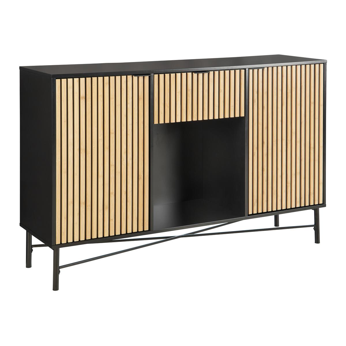 Sideboard Madrid Schwarz/Naturfarben massiv - Eichefarben/Schwarz, MODERN, Holz/Holzwerkstoff (143/90/40cm) - Mömax