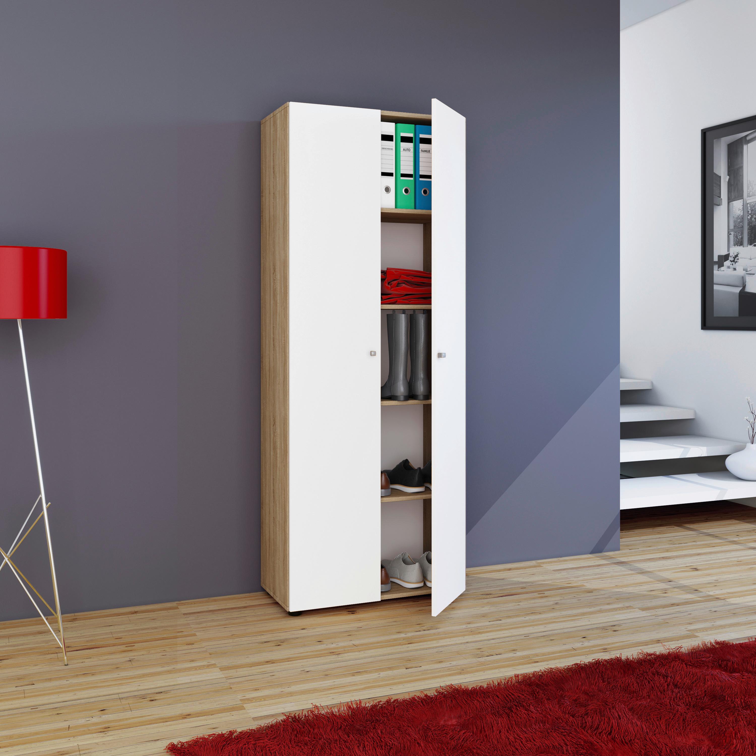 MEHRZWECKSCHRANK VANDOL I 5 DT - Weiss/Eichefarben, Design, Holzwerkstoff/Kunststoff (70/178/39cm) - MID.YOU