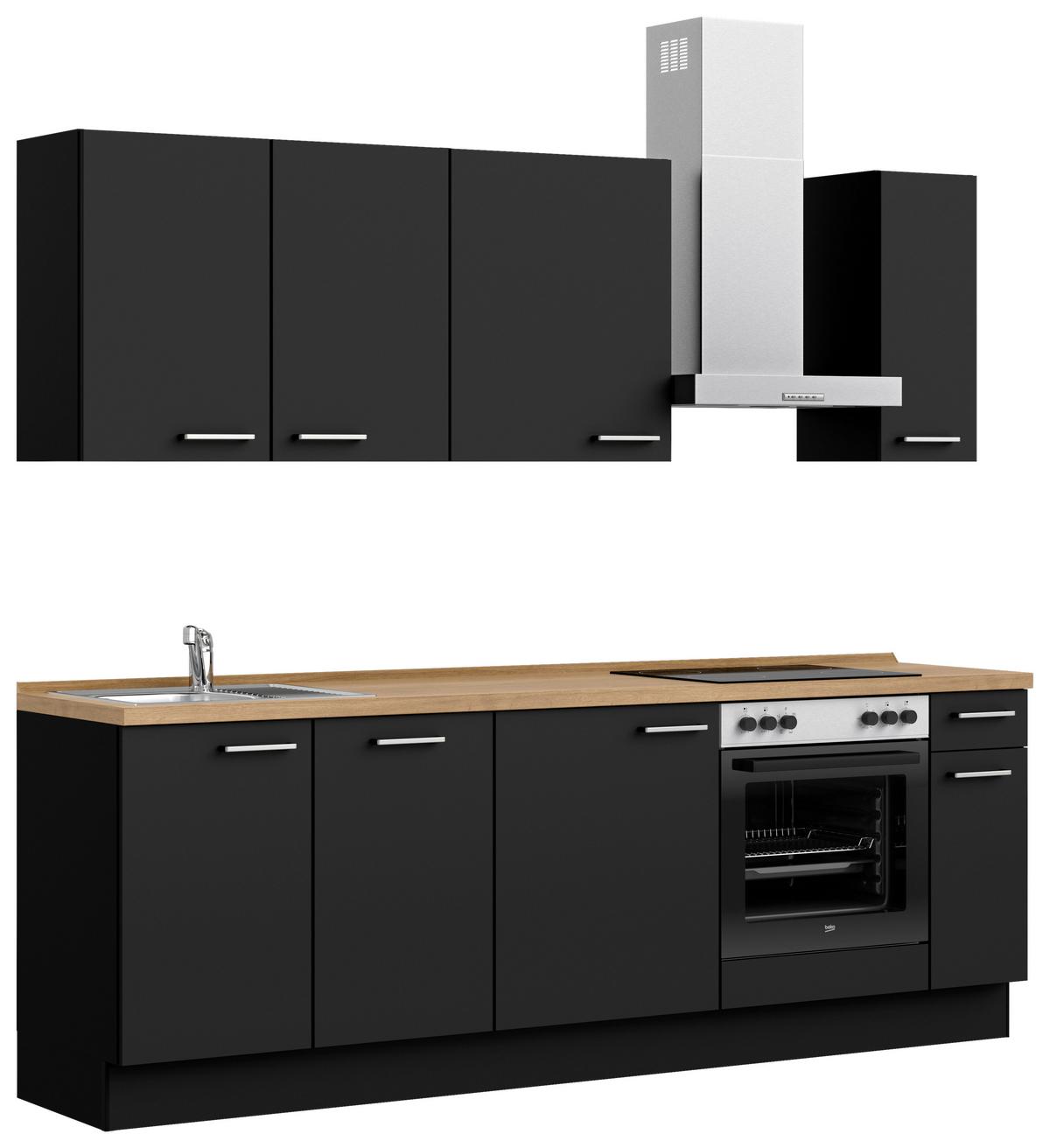 Küchenblock Touch Low m. Geräten Schwarz - Edelstahlfarben/Eichefarben, MODERN, Holzwerkstoff/Metall (240cm) - Nobilia