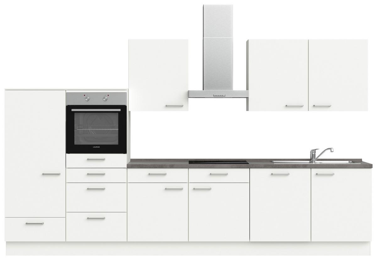 Küchenblock Touch Low m. Geräten Weiß - Schieferfarben/Edelstahlfarben, MODERN, Holzwerkstoff/Metall (360cm) - Nobilia