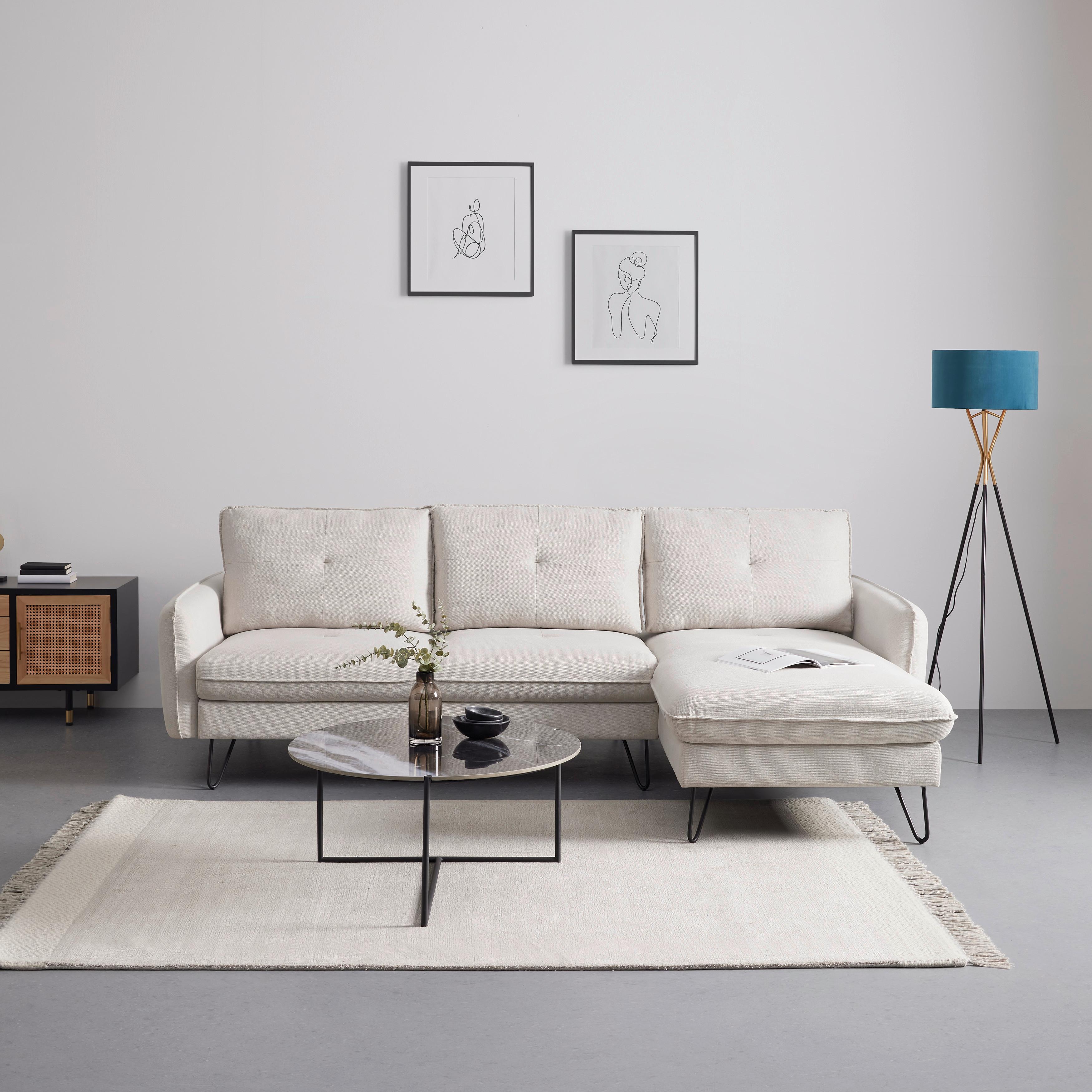 Wohnlandschaft Levi Beige Leinenoptik - Beige/Schwarz, MODERN, Holz/Textil (267/88/186cm) - Bessagi Home
