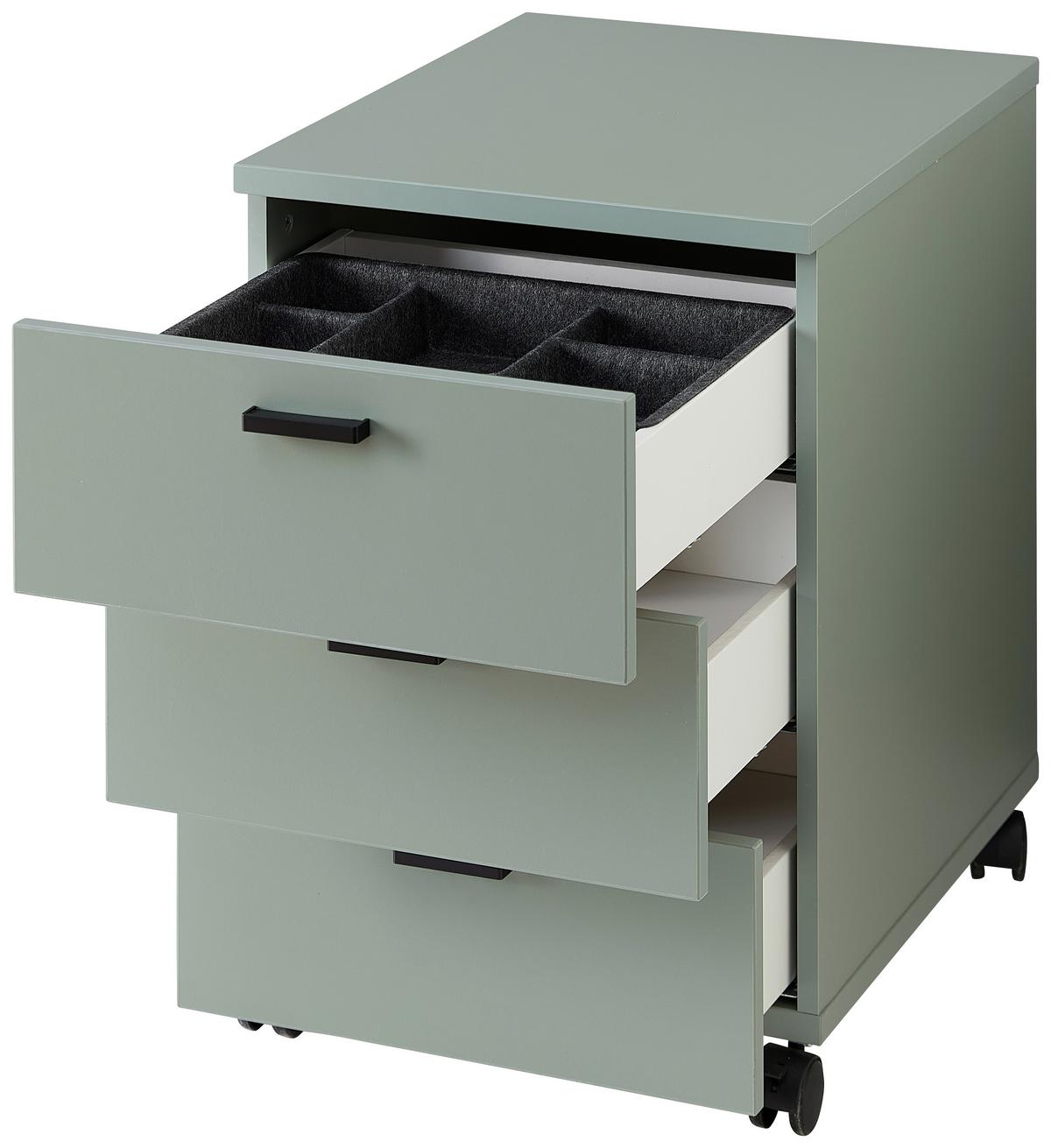Rollcontainer Glenn Grün - Schwarz/Grün, MODERN, Holzwerkstoff/Kunststoff (45/66/55cm) - Mömax