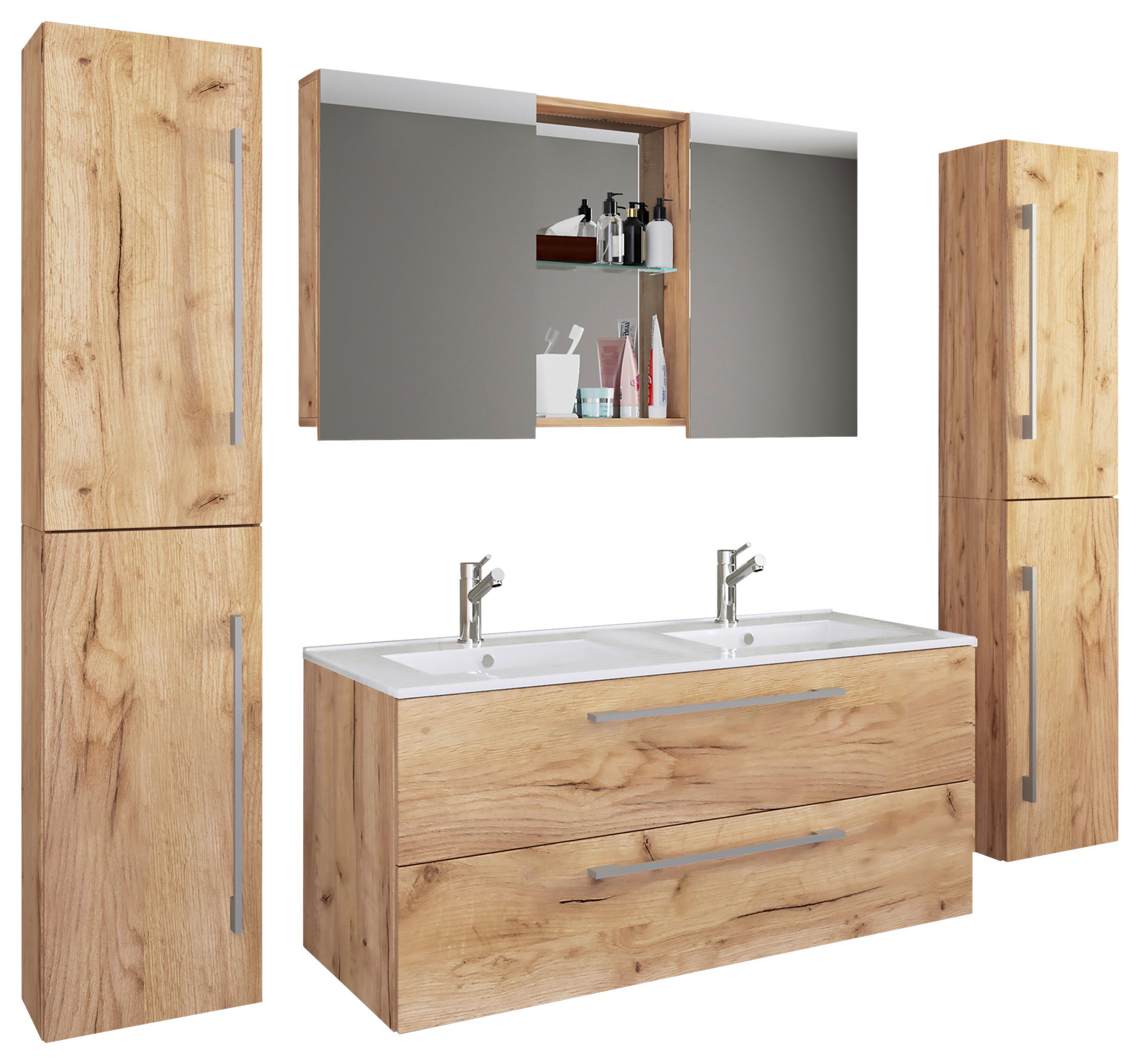 Kopalnica Budasi, Hrast - bela/barve aluminija, Moderno, kovina/leseni material (178cm) - MID.YOU