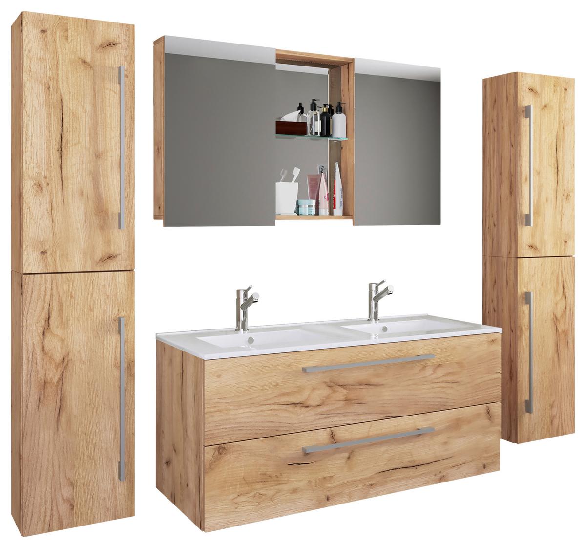 Kopalnica Budasi, Hrast - bela/barve aluminija, Moderno, kovina/leseni material (178cm) - MID.YOU