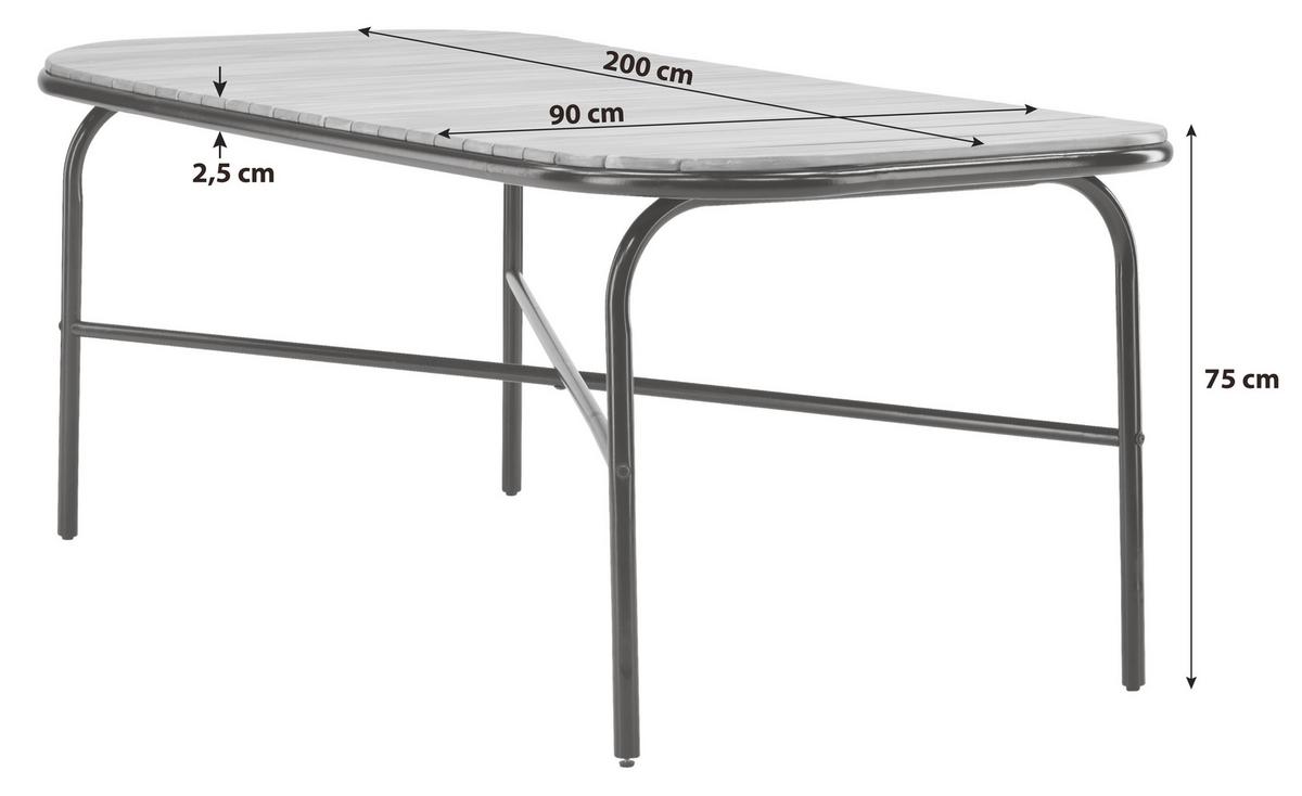 Gartentisch Holmbeck ca. 200x90x75cm Schwarz/Akazie - Schwarz, KONVENTIONELL, Holz/Metall (200/90/75cm) - Gardenson