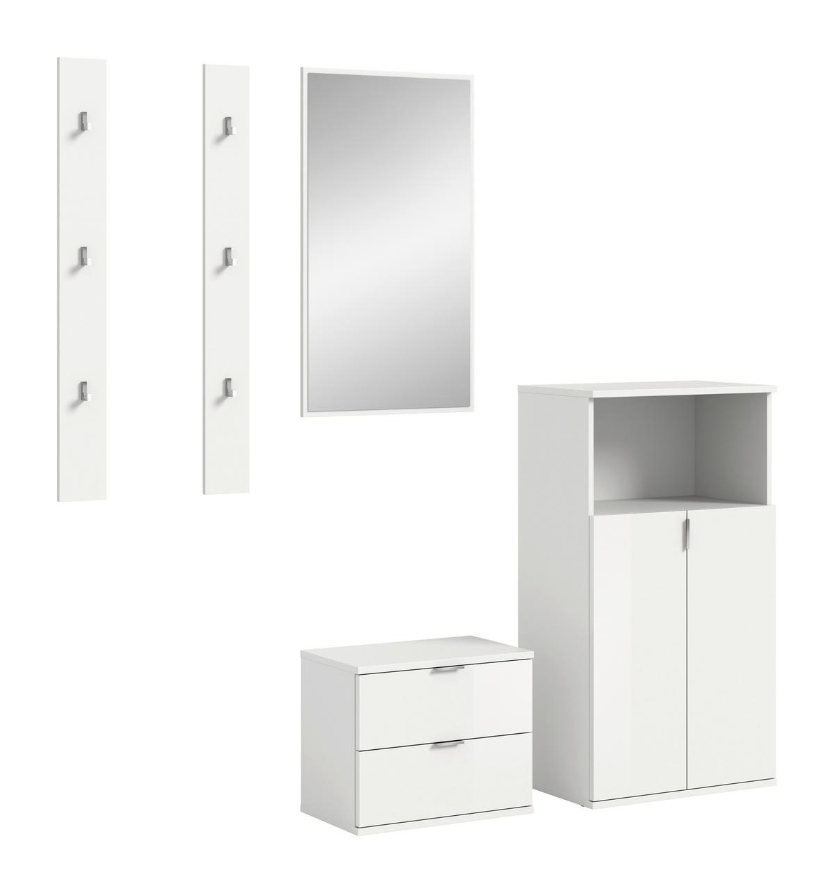 Garderobe Projekt X 5-tlg. Weiß - Weiß Hochglanz/Weiß, Design, Holzwerkstoff (179/193/37cm) - Livetastic