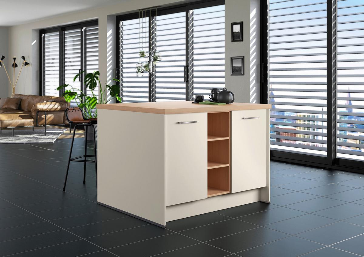 Kücheninsel IP1200 o. Geräte Magnolie - Edelstahlfarben/Eichefarben, Basics, Holzwerkstoff/Metall (123,4/91,8/96,6cm) - Impuls