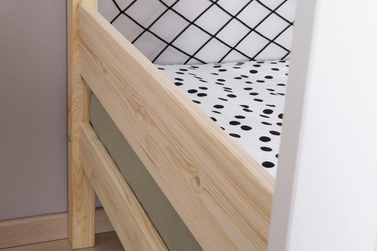 Stauraumbett Holz Fußball ca. 97x213 cm Weiß/Kiefer - Naturfarben/Weiß, MODERN, Holz (90/200cm) - MID.YOU