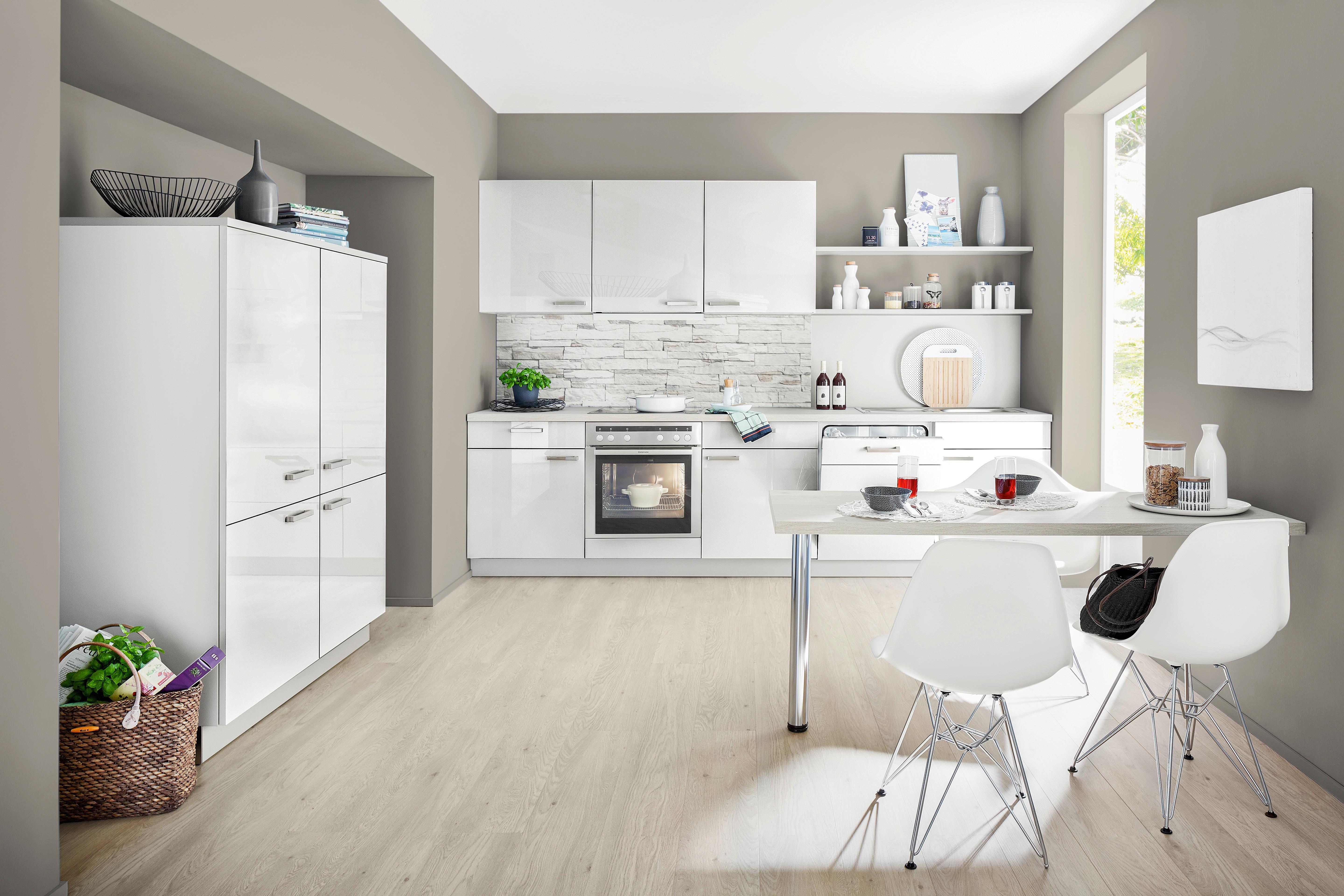 Einbauküche Lux in Hellgrau ca. 120x300cm - Edelstahlfarben/Hellgrau, MODERN, Holzwerkstoff/Metall (120/300cm) - Nolte Küchen