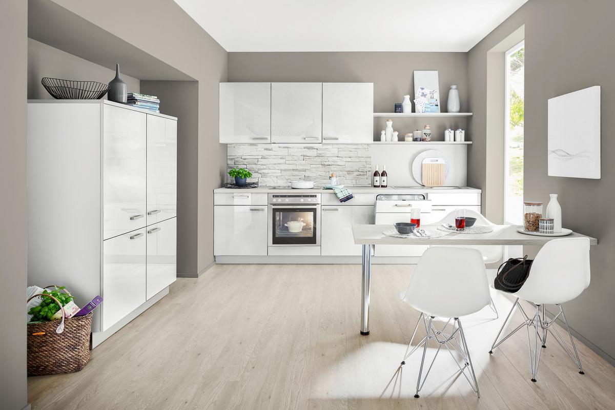 Einbauküche Lux in Hellgrau ca. 120x300cm - Edelstahlfarben/Hellgrau, MODERN, Holzwerkstoff/Metall (120/300cm) - Nolte Küchen