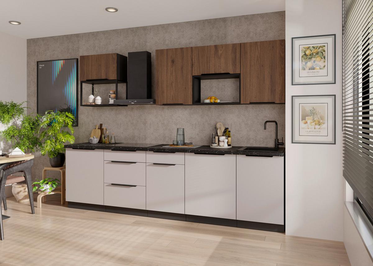 Blok Kuhinja Arona/monza - kašmir/boja orahovog drveta, Moderno, metal/pločasti materijal (280/210/60cm) - Modern Living