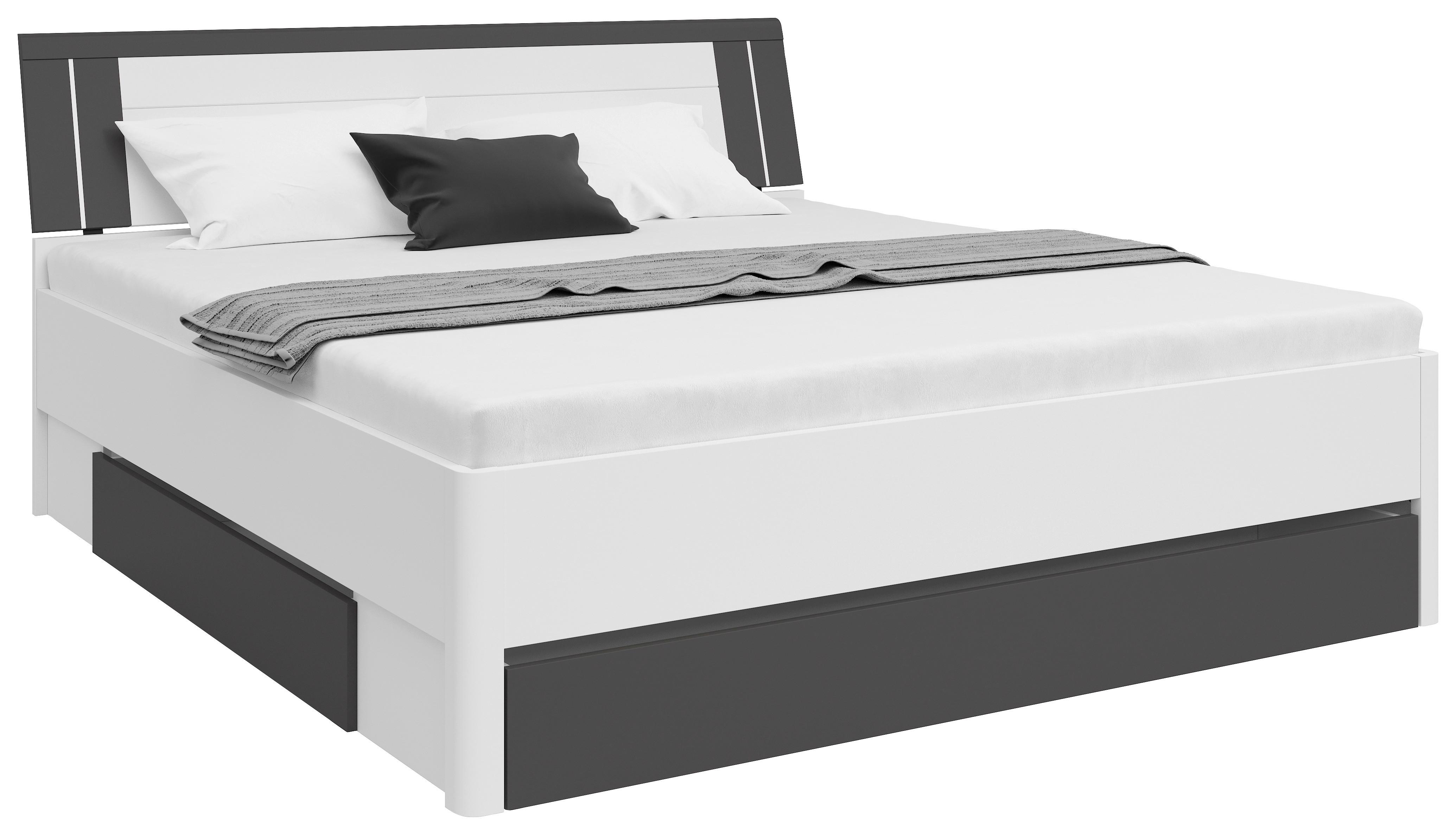 Stauraumbett in Weiss/Graphitfarben - Weiss/Graphitfarben, Konventionell, Holzwerkstoff (180/200cm) - Mömax