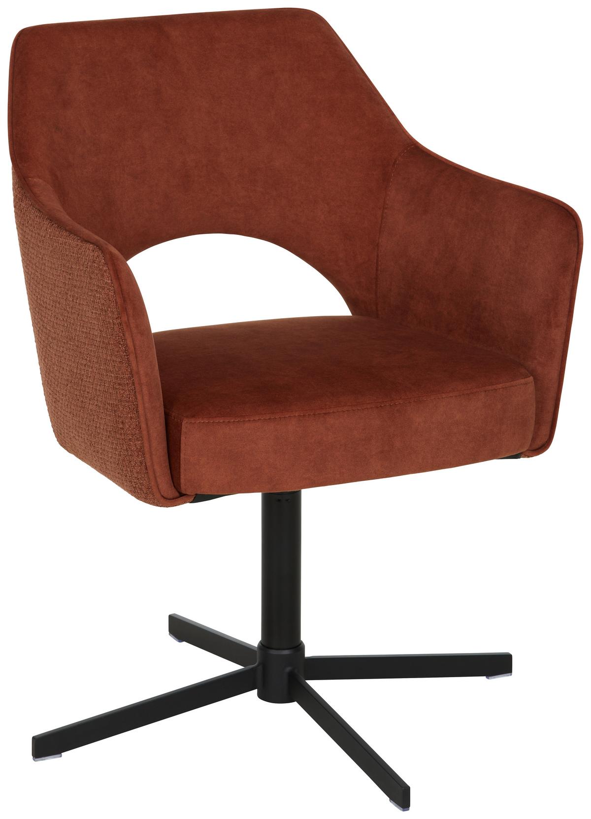 Armlehnstuhl Valletta in Rostfarben - Rostfarben/Schwarz, KONVENTIONELL, Textil/Metall (61/85/60cm) - Premium Living