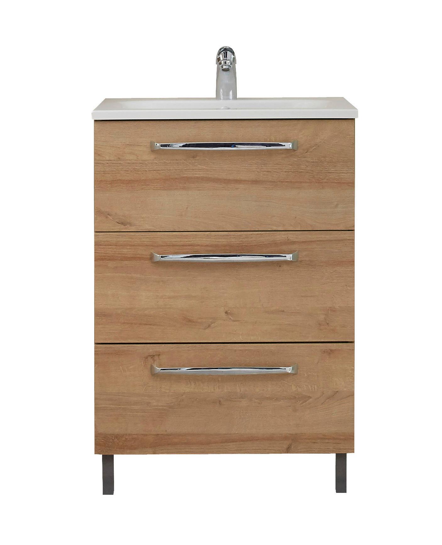SZAFKA POD UMYWALKĘ NABLATOWĄ LUGA 961 - kolor dębowy/czarny, Konventionell, materiał drewnopochodny/metal (60/77/43cm) - Xora