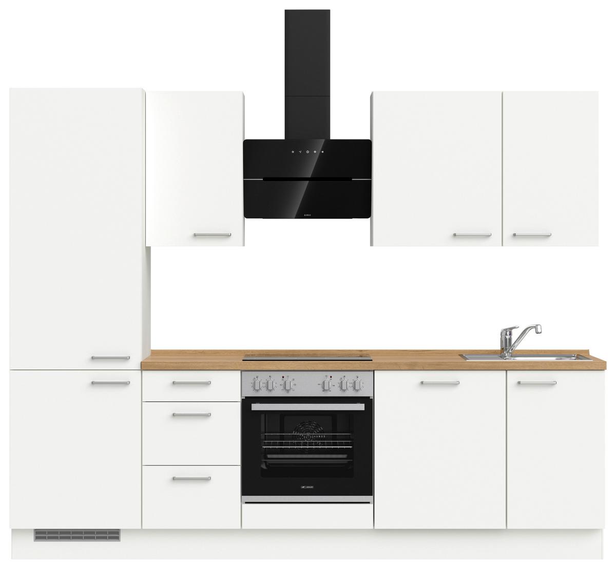 Küchenblock Touch High m. Geräten Weiß - Edelstahlfarben/Eichefarben, MODERN, Holzwerkstoff/Metall (270cm) - Nobilia