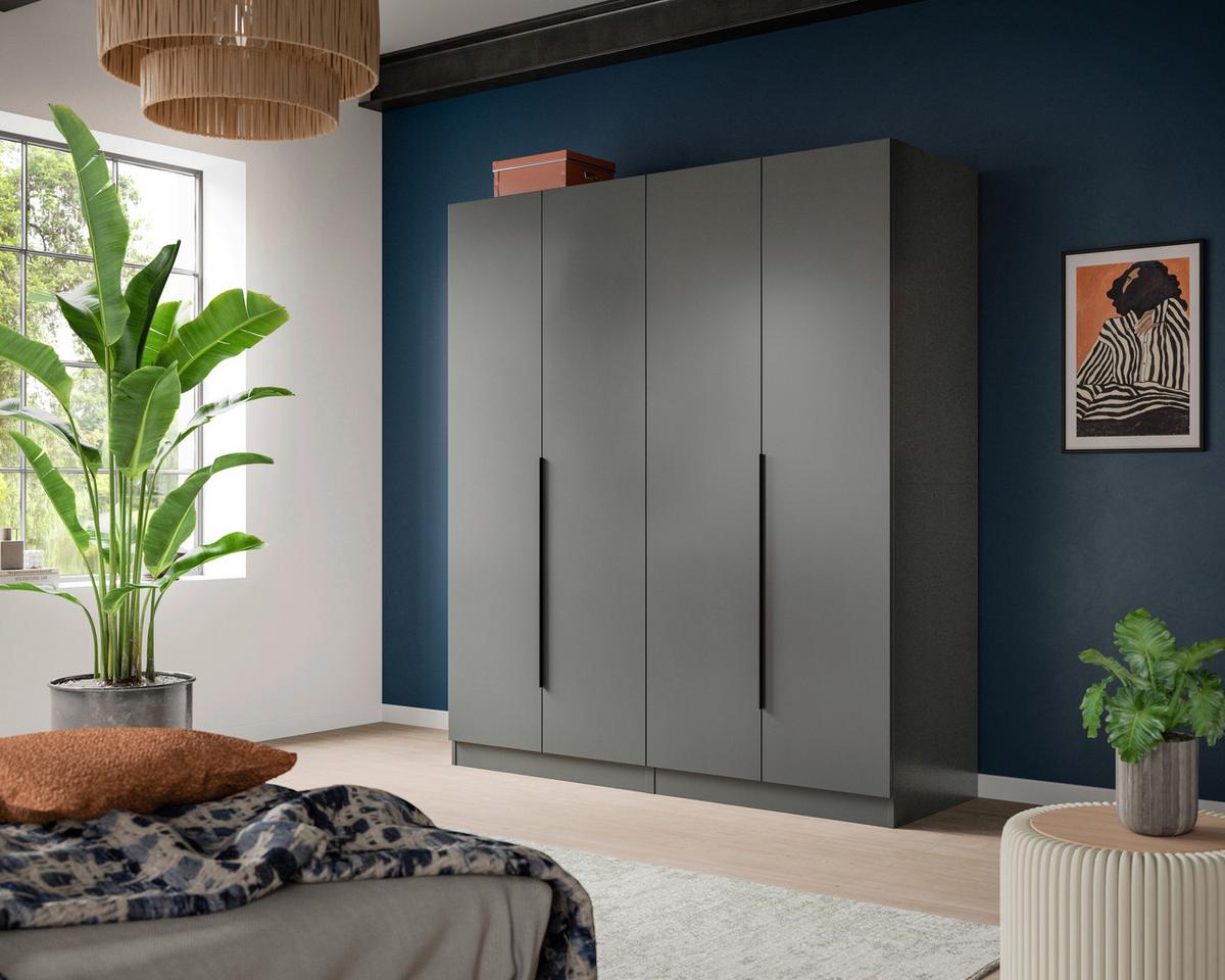 Drehtürenschrank KOPENHAGEN ca.160x181x52cm Anthrazit - Anthrazit/Schwarz, MODERN, Holzwerkstoff/Kunststoff (160/181cm) - MID.YOU