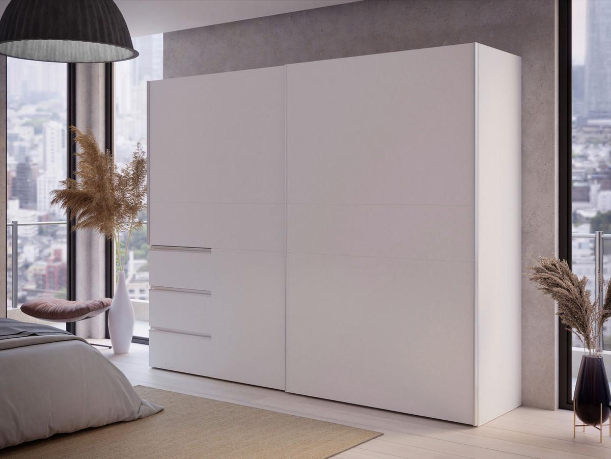 Omara Z Drsnimi Vrati Winn 2, Bela - bela/barve aluminija, Konvencionalno, kovina/leseni material (250/200/61cm) - Carryhome
