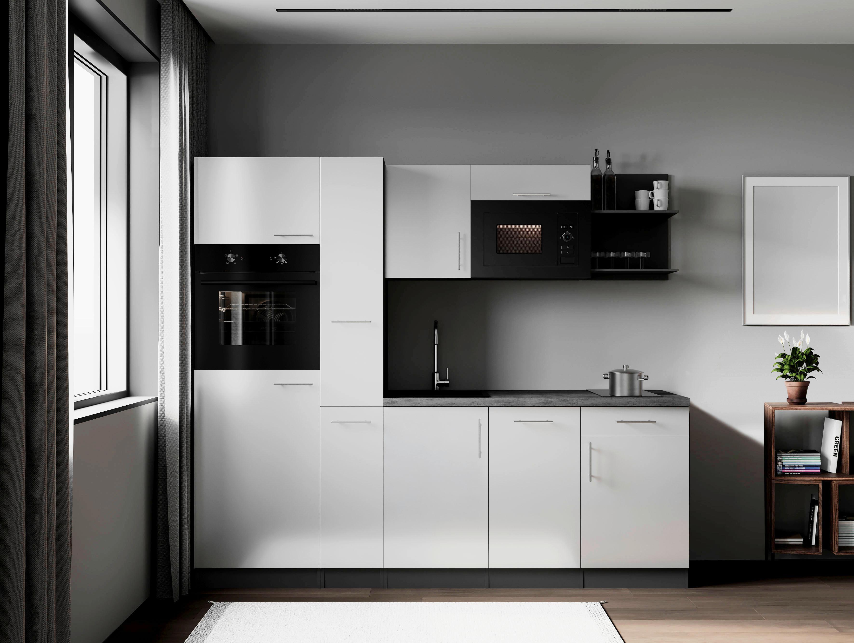 Küchenblock Oliver m. Geräten Weiß - Weiß/Grau, Trend, Holzwerkstoff/Metall (235cm) - Respekta