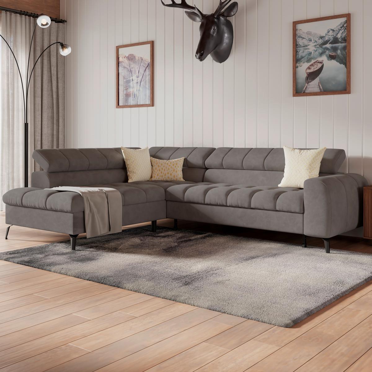 Kutna Garnitura Volf - boje grafita/tamno siva, Trend, tekstil/metal (203/261cm)
