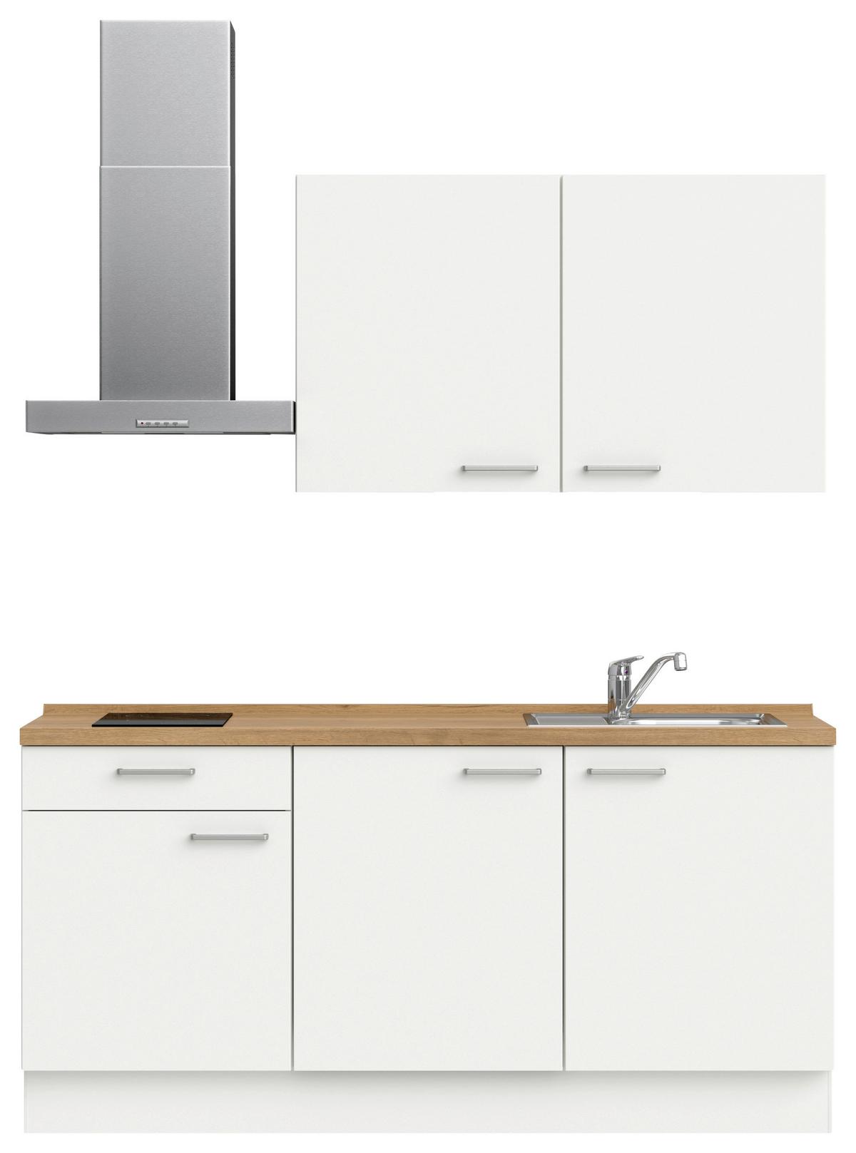 Küchenblock Touch Low m. Geräten Weiß - Edelstahlfarben/Eichefarben, MODERN, Holzwerkstoff/Metall (180cm) - Nobilia