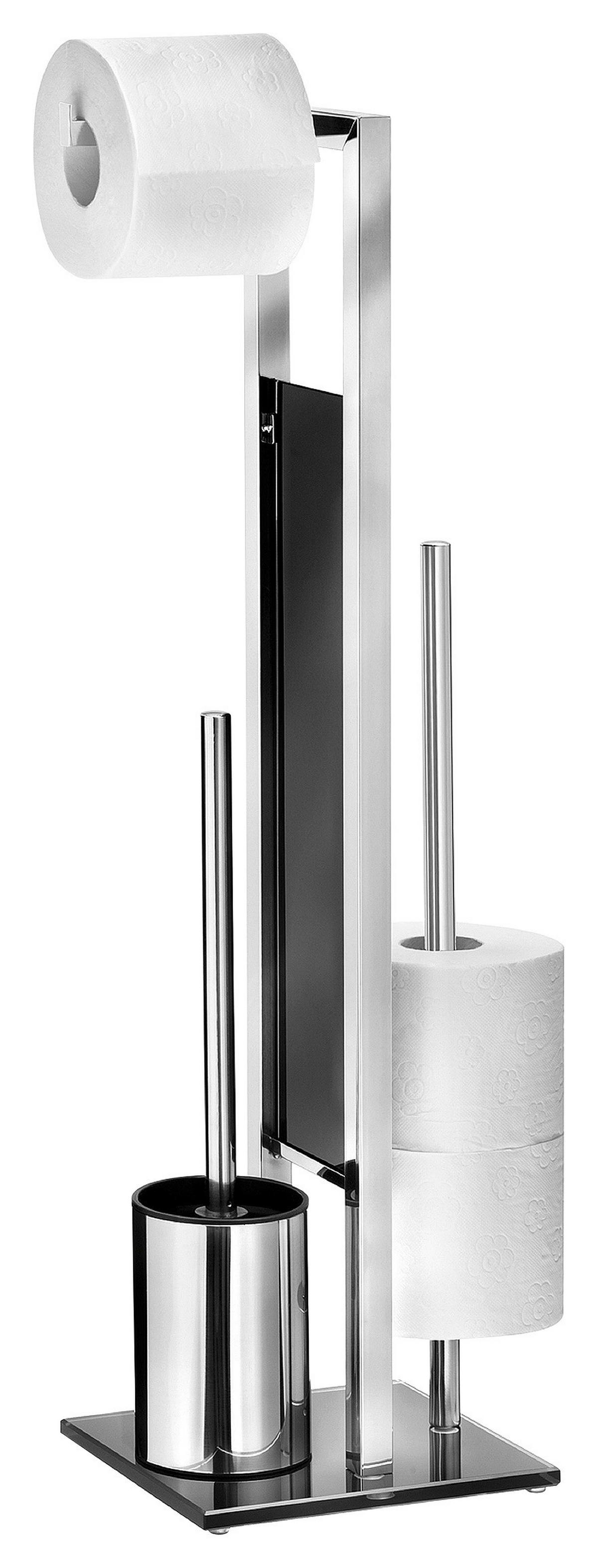 ZESTAW DO WC RIVALTA - kolor stalowy/czarny, Basics, tworzywo sztuczne/metal (18/70/23cm) - Wenko