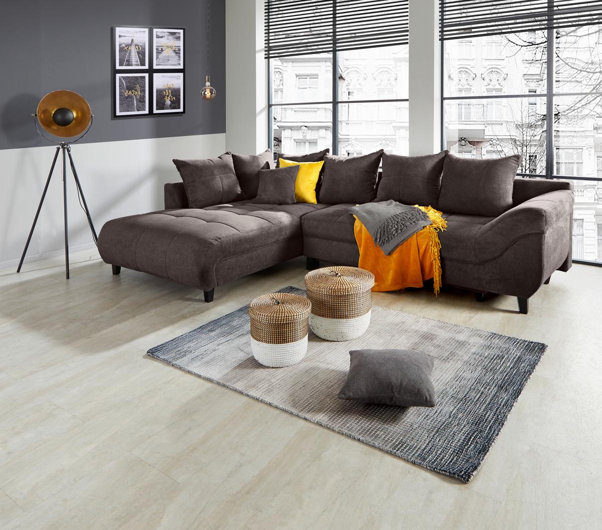 Kutna Garnitura Mendoza - sivo-smeđa/crna, Design, tekstil/drvo (197/309cm) - Modern Living