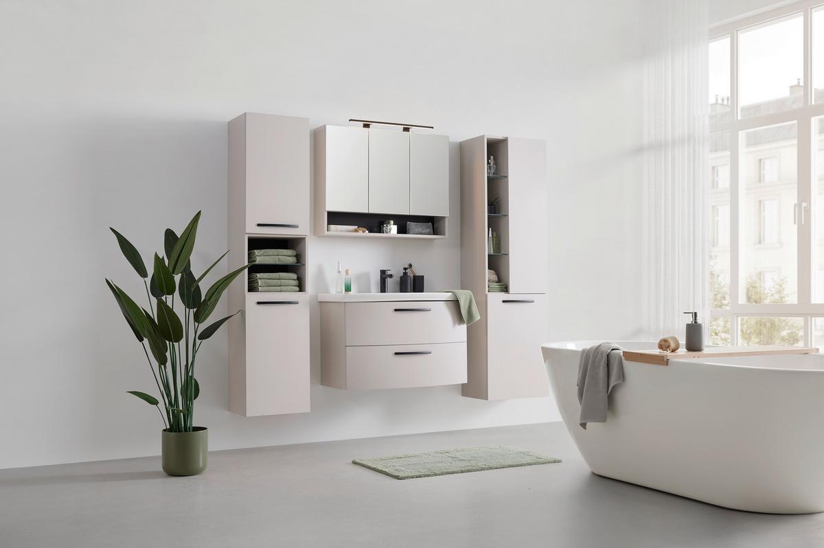 Hochschrank Florenz Kaschmir - Kaschmir/Schwarz, MODERN, Glas/Holzwerkstoff (50/180/190/35cm) - Mömax