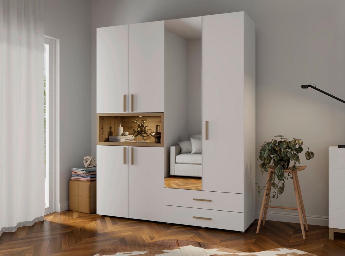 Ruhásszekrény Tükörrel Donald - bézsbarna/Artisan tölgy, Modern, műanyag/faalapú anyag (179/226,5/56,5cm) - MID.YOU