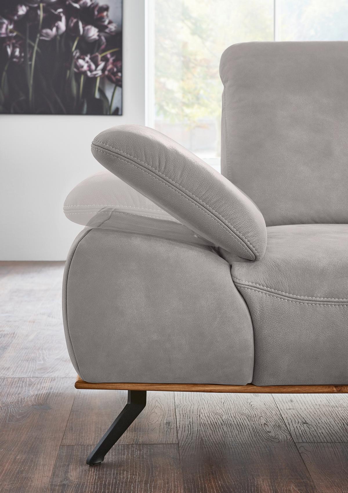 Wohnlandschaft Erling Hellgrau - Beige/Hellgrau, MODERN, Leder/Metall (322/89/187cm) - Premium Living