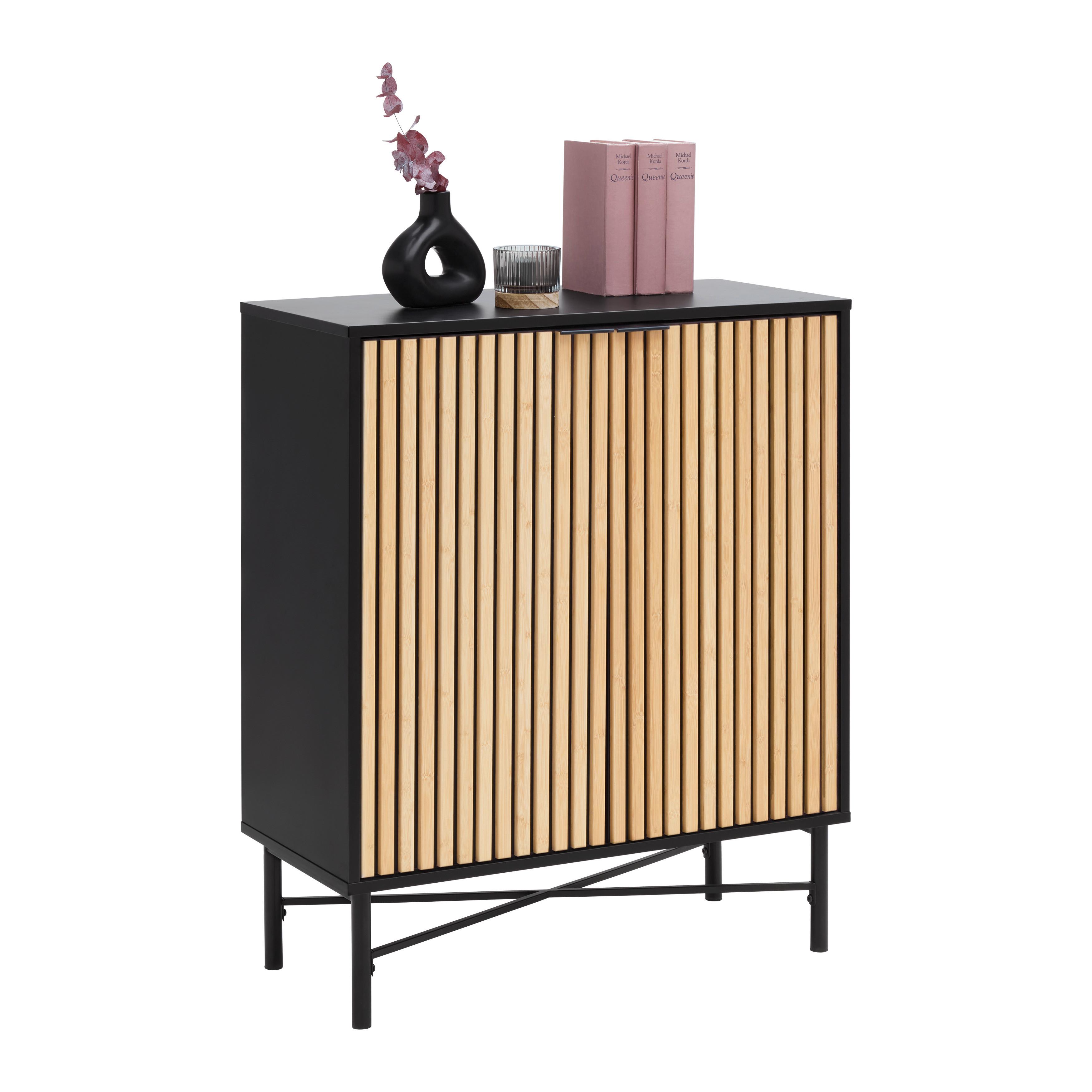 Kommode Madrid Natur/Schwarz Echtholz - Schwarz/Naturfarben, MODERN, Holz/Holzwerkstoff (76/90/35cm) - Mömax