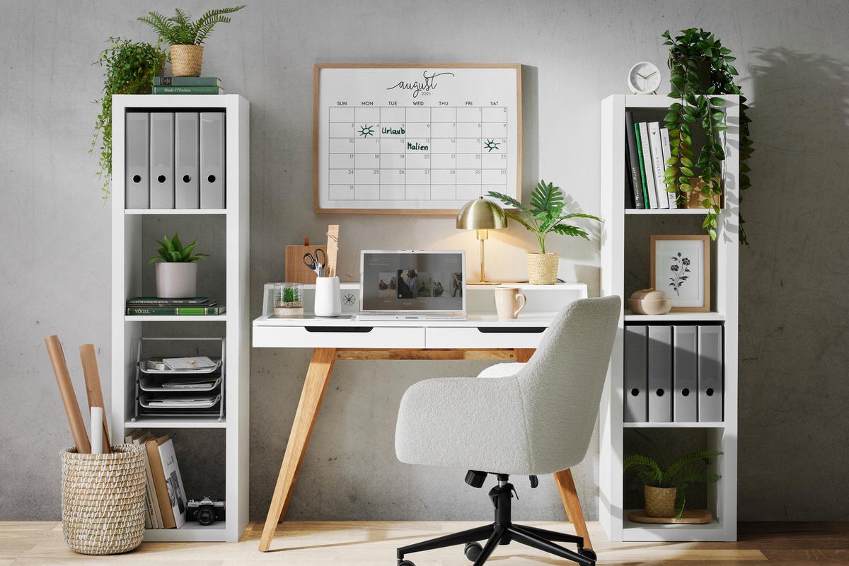 Schreibtisch in Weiß/Walnuss - Naturfarben/Weiß, MODERN, Holz/Holzwerkstoff (110/85/58cm) - Mömax