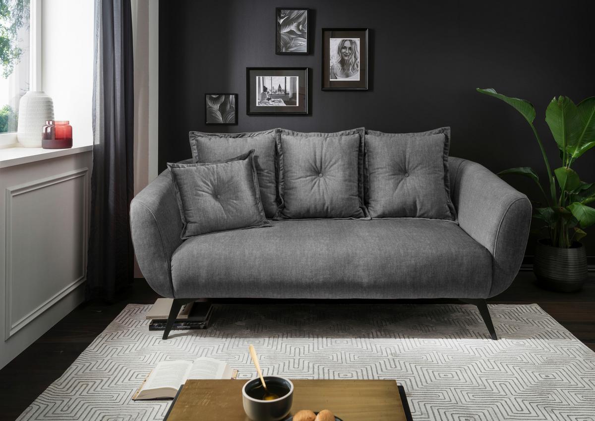 2,5-Sitzer-Sofa Baggio Grau Velours - Schwarz/Grau, MODERN, Holz/Textil (196/94/103cm) - Livetastic