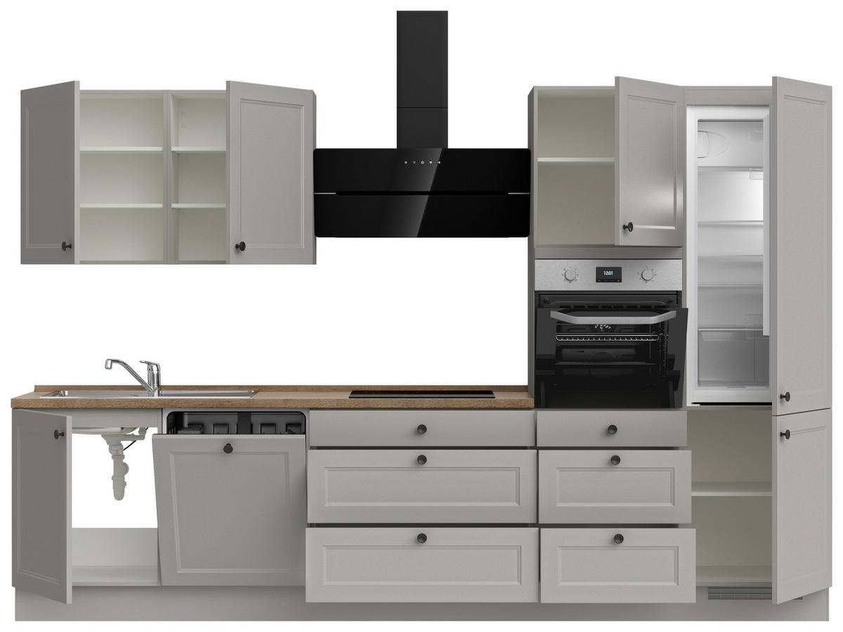 Küchenblock Cascada High m. Geräten Grau - Eiche dunkel/Schwarz, MODERN, Holzwerkstoff/Metall (330cm) - Nobilia