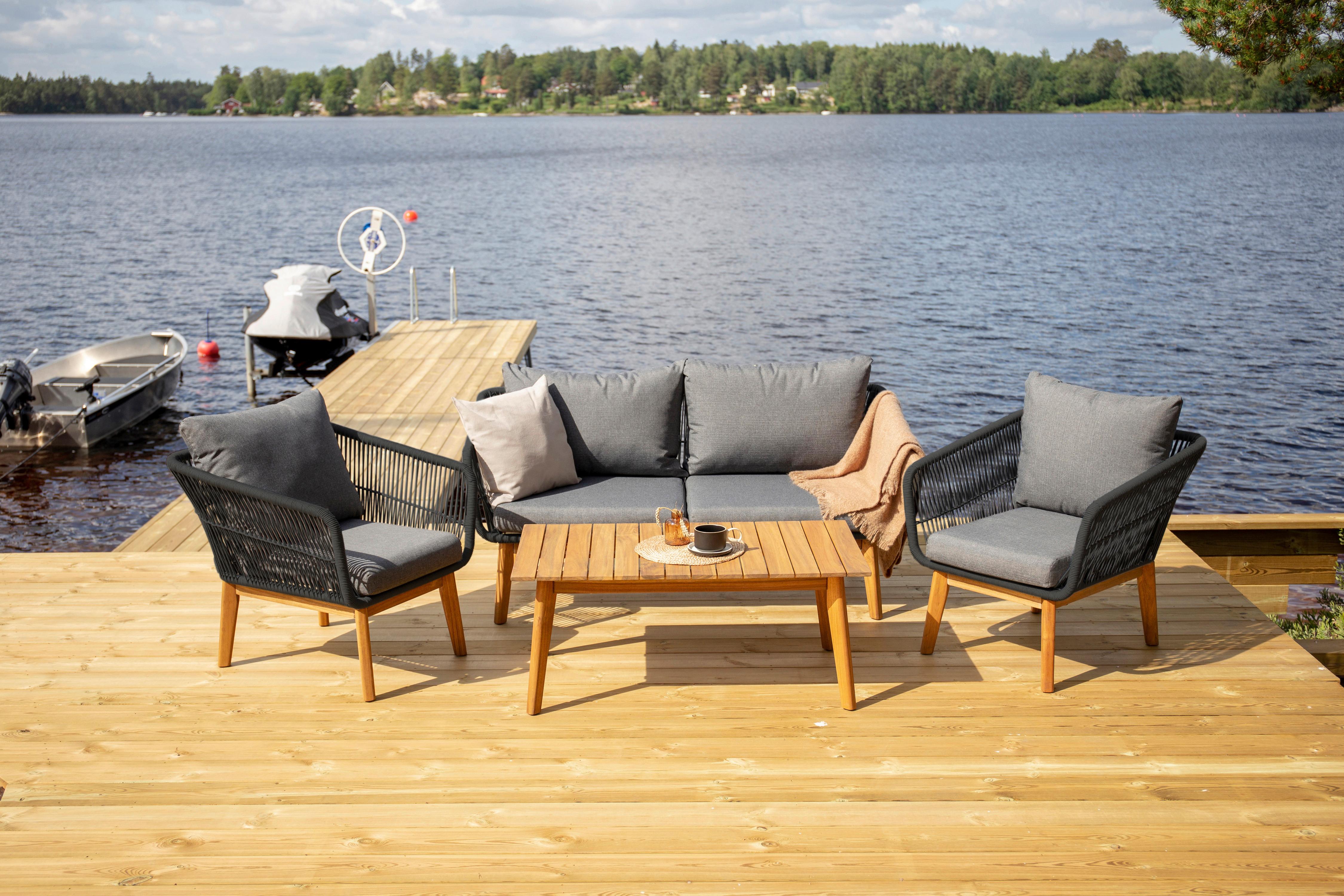 Loungegarnitur Chania Dunkelgrau/Schwarz - Dunkelgrau/Schwarz, KONVENTIONELL, Holz/Textil (164/75null) - Gardenson