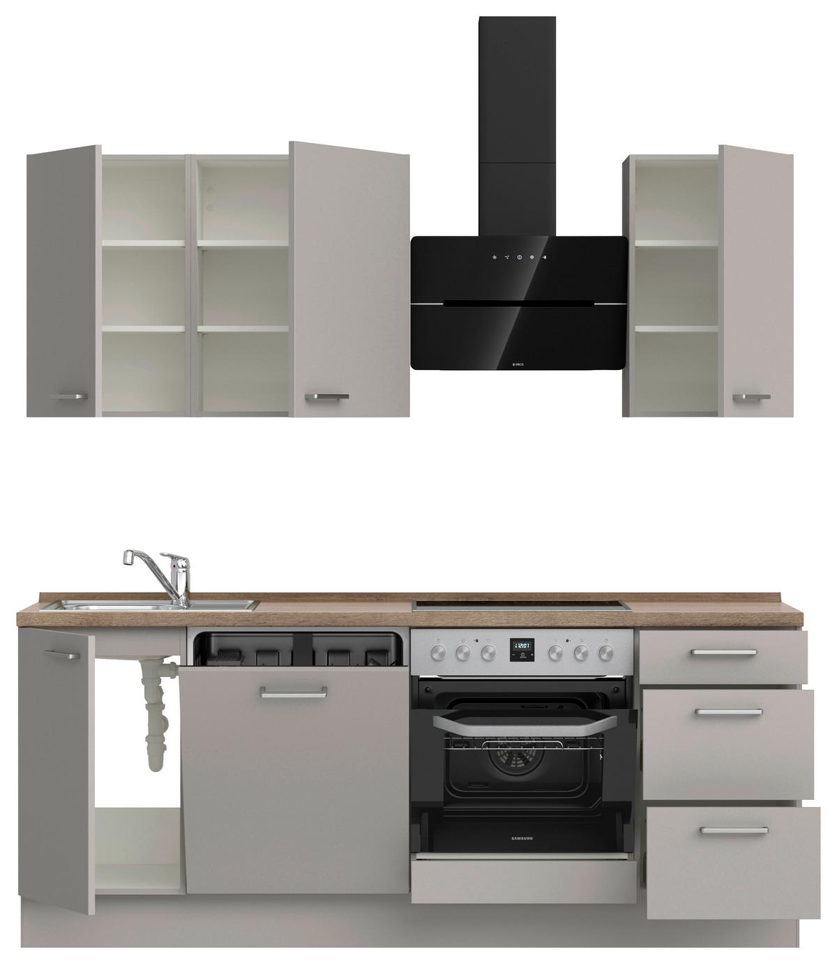 Küchenblock Touch High m. Geräten Grau - Eiche dunkel/Edelstahlfarben, MODERN, Holzwerkstoff/Metall (210cm) - Nobilia