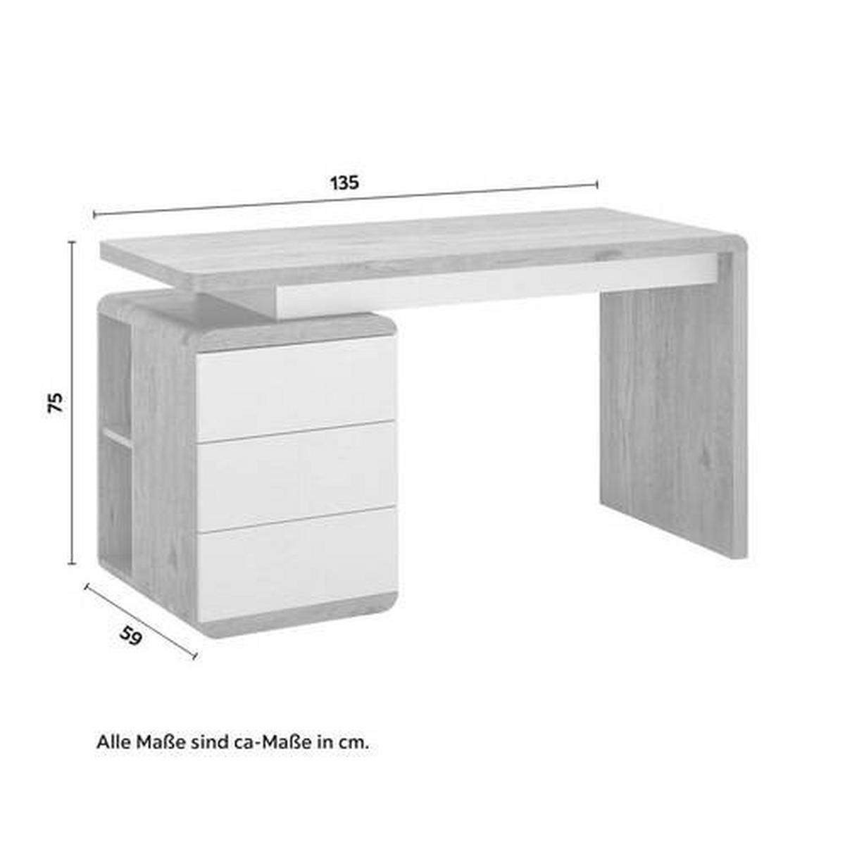 Schreibtisch Holz "lovino", Ca. 135x59 Cm, Eiche - Eichefarben/Silberfarben, Modern (135/59/75cm) - Bessagi Home