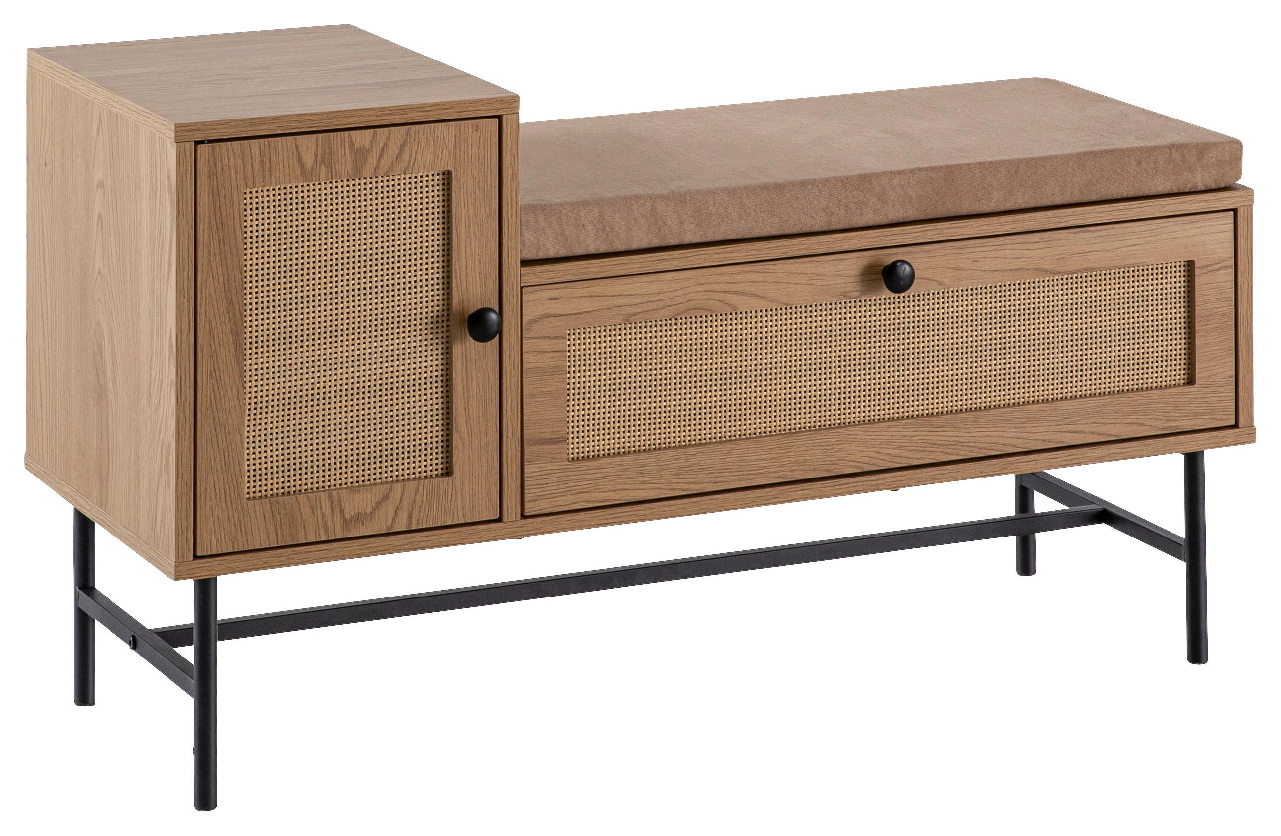 Schuhbank Eichefarben Rattan - Eichefarben/Beige, Design, Holzwerkstoff/Textil (100/60/38cm) - MID.YOU