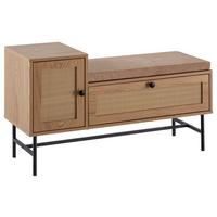 Schuhbank Eichefarben Rattan - Eichefarben/Beige, Design, Holzwerkstoff/Textil (100/60/38cm) - MID.YOU